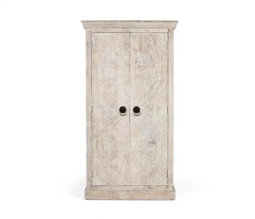 Armario de Madera de Mango Tallado a Mano 166x90x40 cm – Acabado Envejecido Arena con Estilo Rústico y Elegante-MOVIL (2)