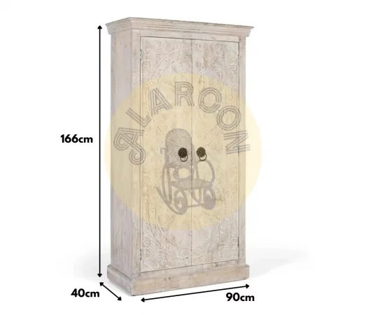 Armario de Madera de Mango Tallado a Mano 166x90x40 cm – Acabado Envejecido Arena con Estilo Rústico y Elegante-MOVIL (3)