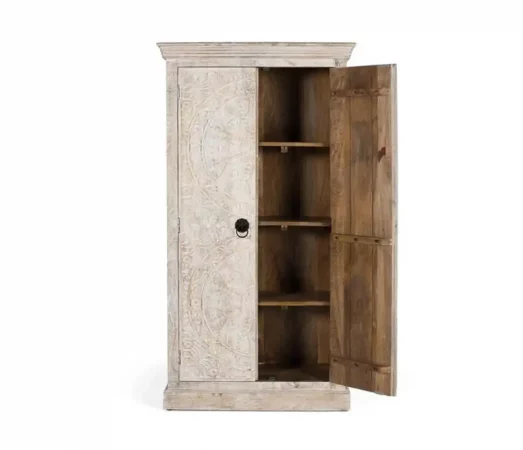 Armario de Madera de Mango Tallado a Mano 166x90x40 cm – Acabado Envejecido Arena con Estilo Rústico y Elegante-MOVIL (5)