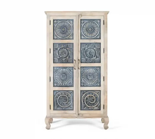 Armario de Madera de Mango Tallado a Mano con Puertas Decoradas y Estilo Rústico – 180x97x46 cm-MOVIL (1)
