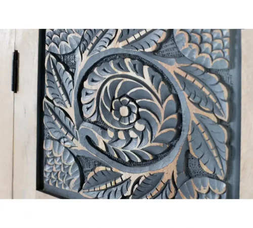 Armario de Madera de Mango Tallado a Mano con Puertas Decoradas y Estilo Rústico – 180x97x46 cm-MOVIL (2)