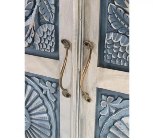 Armario de Madera de Mango Tallado a Mano con Puertas Decoradas y Estilo Rústico – 180x97x46 cm-MOVIL (3)