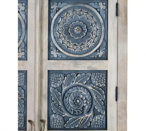 Armario de Madera de Mango Tallado a Mano con Puertas Decoradas y Estilo Rústico – 180x97x46 cm-MOVIL (4)