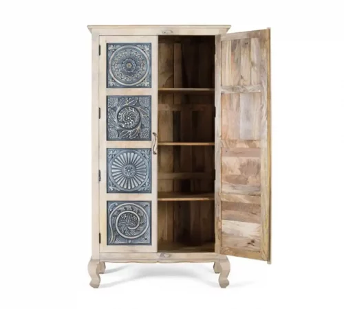 Armario de Madera de Mango Tallado a Mano con Puertas Decoradas y Estilo Rústico – 180x97x46 cm-MOVIL (5)