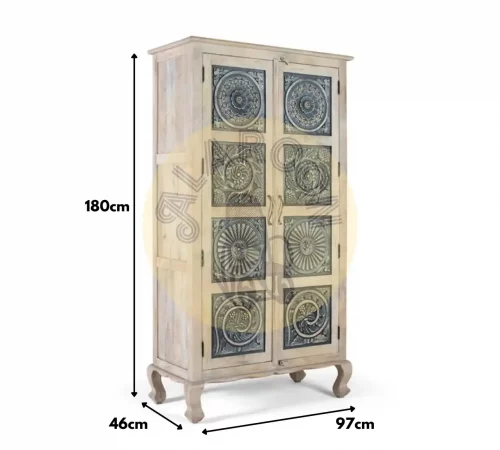 Armario de Madera de Mango Tallado a Mano con Puertas Decoradas y Estilo Rústico – 180x97x46 cm-MOVIL (7)