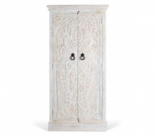Armario de madera de mango tallado a mano con acabado blanco envejecido – 183x90x40 cm, estilo rústico y elegante-MOVIL (1)