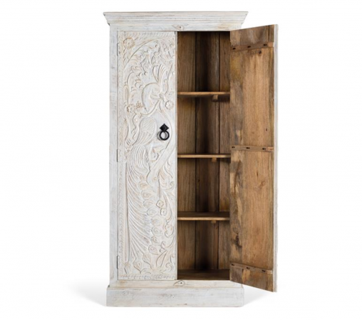 Armario de madera de mango tallado a mano con acabado blanco envejecido – 183x90x40 cm, estilo rústico y elegante-MOVIL (4)