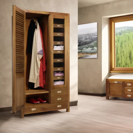 Armario en Madera de Mindi con 3 Cajones y 2 Puertas Modelo Flash 105x55x200 Cm - Moycor (4)
