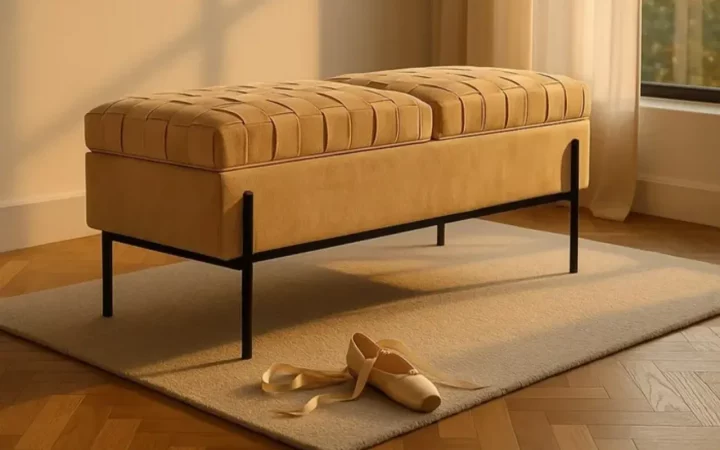 Banco Baul Metal Tejido Beige 121x41x47 Cm - IXIA (2)