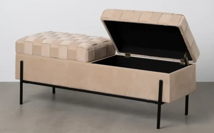 Banco Baul Metal Tejido Beige 121x41x47 Cm - IXIA (6)