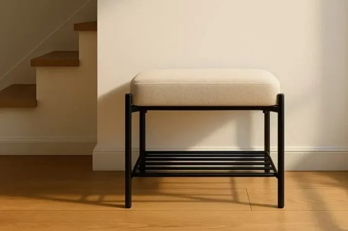 Banco Metal Tejido Beige 51x37x45 Cm - IXIA (6)