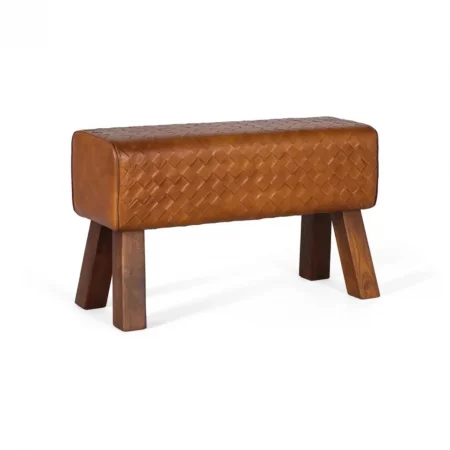 Banco de Piel Contemporáneo Tapizado en Piel Bovina y Base de Madera - Giner y Colomer (1)