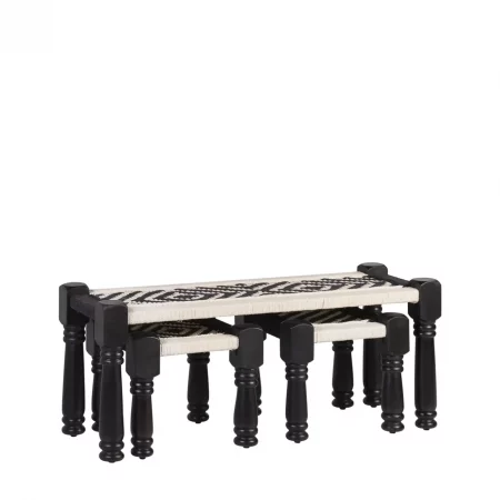 Banqueta + 2 Taburetes Madera Mango Asiento Macramé - Moycor (2)