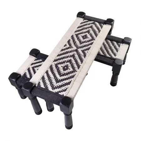Banqueta + 2 Taburetes Madera Mango Asiento Macramé - Moycor (3)
