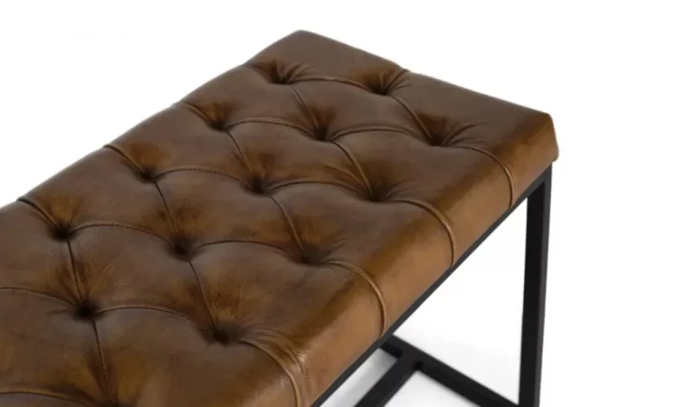 Banqueta de Piel y Hierro Marron 96x35x47 Cm - Giner y Colomer (1)