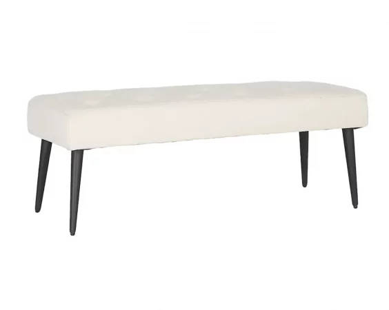 Banqueta tapizada beige con capitoné y patas de hierro negras 115x40x42 cm-MOVIL (1)