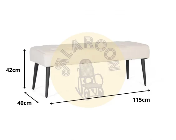 Banqueta tapizada beige con capitoné y patas de hierro negras 115x40x42 cm-MOVIL (2)