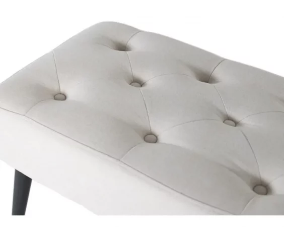 Banqueta tapizada beige con capitoné y patas de hierro negras 115x40x42 cm-MOVIL (5)
