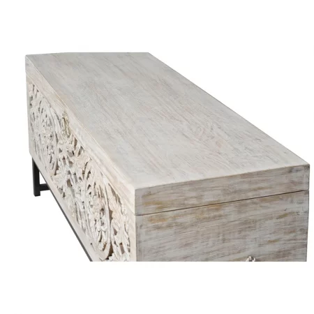 Baúl Madera Mango Calado Decapado Blanco Patas Metal Colección Mykonos 116x40x50 Cm - Giner y Colomer (1)