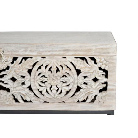 Baúl Madera Mango Calado Decapado Blanco Patas Metal Colección Mykonos 116x40x50 Cm - Giner y Colomer (5)