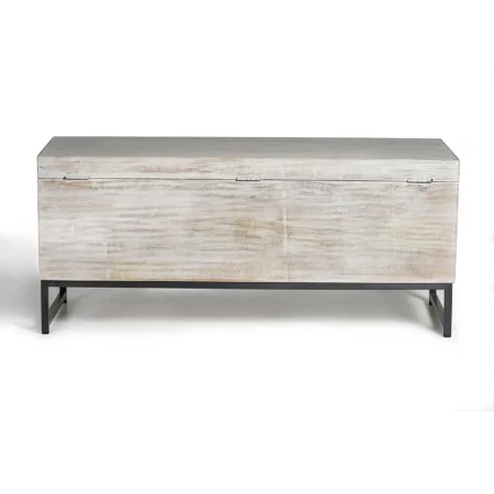 Baúl Madera Mango Calado Decapado Blanco Patas Metal Colección Mykonos 116x40x50 Cm - Giner y Colomer (6)