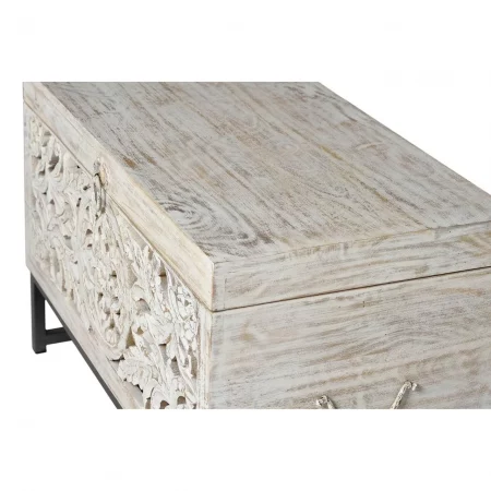 Baúl Madera Mango Maciza Calado Blanco Decapado Patas Metal Colección Mykonos 80x40x50 Cm - Giner y Colomer (3)