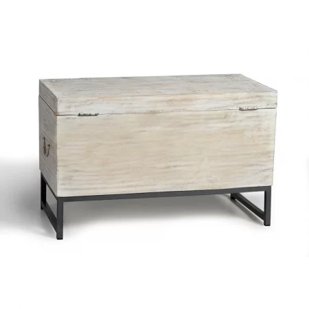 Baúl Madera Mango Maciza Calado Blanco Decapado Patas Metal Colección Mykonos 80x40x50 Cm - Giner y Colomer (6)
