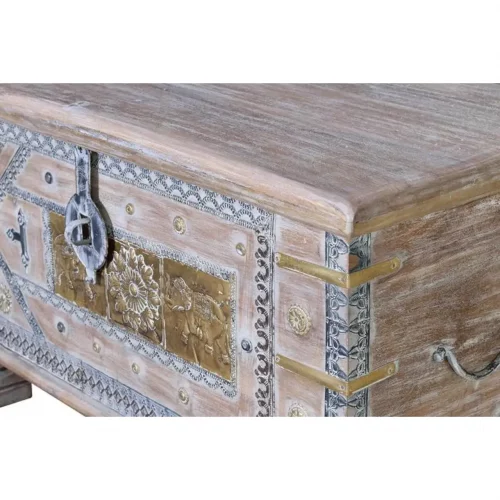 Baúl Madera Mango Maciza Decapado Detalles Bronce 80x40x45 Cm - Giner y Colomer (1)