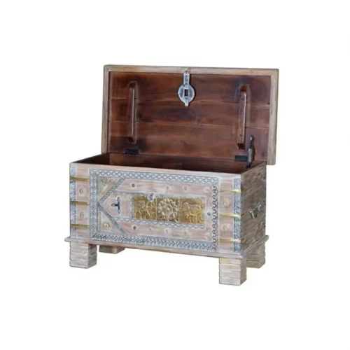 Baúl Madera Mango Maciza Decapado Detalles Bronce 80x40x45 Cm - Giner y Colomer (3)