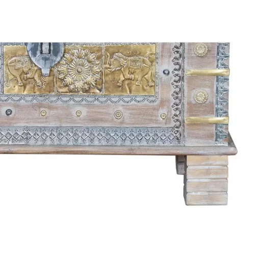 Baúl Madera Mango Maciza Decapado Detalles Bronce 80x40x45 Cm - Giner y Colomer (4)
