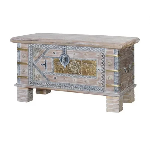 Baúl Madera Mango Maciza Decapado Detalles Bronce 80x40x45 Cm - Giner y Colomer (5)