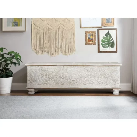 Baúl Madera Mango Maciza Tallado Decapado Blanco 150x50x60 - Giner y Colomer (6)