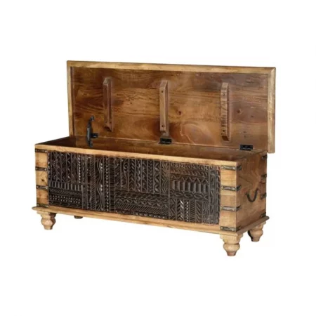 Baúl Madera Mango Maciza Tallado a Mano 116x40x45 Cm - Giner y Colomer (6)