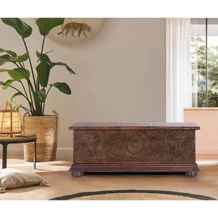Baúl Madera Mango Maciza Tallado a Mano 116x40x45 Cm - Giner y Colomer (7)