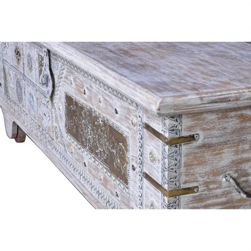 Baúl Madera Mango Macizo Decapado Blanco Detalles Bronce 146x40x45 Cm - Giner y Colomer (1)