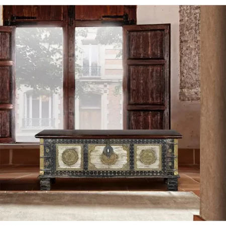 Baúl Madera Mango Multicolor Detalles Bronce 116x40x45 Cm (4)