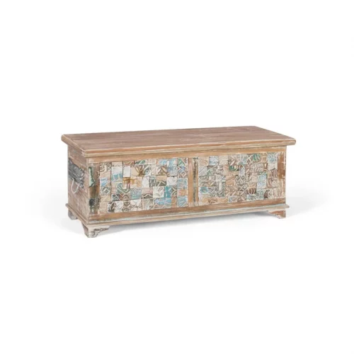 Baúl Madera Mango Tallado Multicolor 105x42x41 Cm - Giner y Colomer (1)