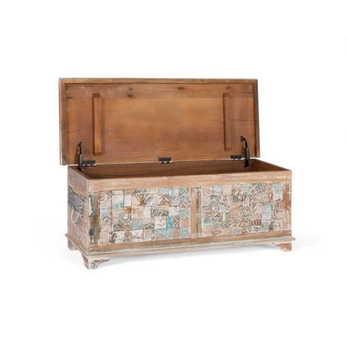 Baúl Madera Mango Tallado Multicolor 105x42x41 Cm - Giner y Colomer (4)