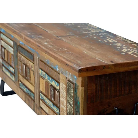 Baúl Madera Reciclada Multicolor Patas Metal 116x40x47 Cm - Giner y Colomer (1)