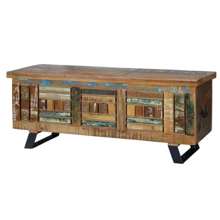 Baúl Madera Reciclada Multicolor Patas Metal 116x40x47 Cm - Giner y Colomer (2)