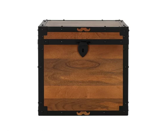 Baúl de Madera Maciza de Mango 50x50x50 cm con Herrajes de Hierro Negro-MOVIL (1)