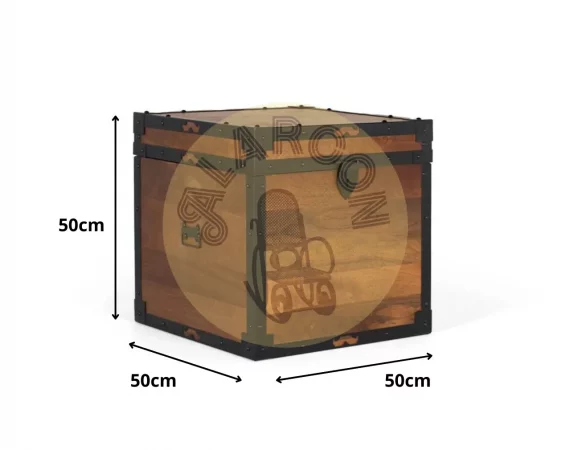 Baúl de Madera Maciza de Mango 50x50x50 cm con Herrajes de Hierro Negro-MOVIL (2)