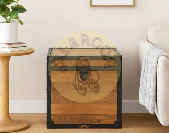 Baúl de Madera Maciza de Mango 50x50x50 cm con Herrajes de Hierro Negro-MOVIL (3)