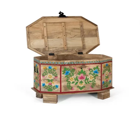 Baúl de Madera de Mango Natural Pintado Artesanal Floreado - Giner y Colomer (3)