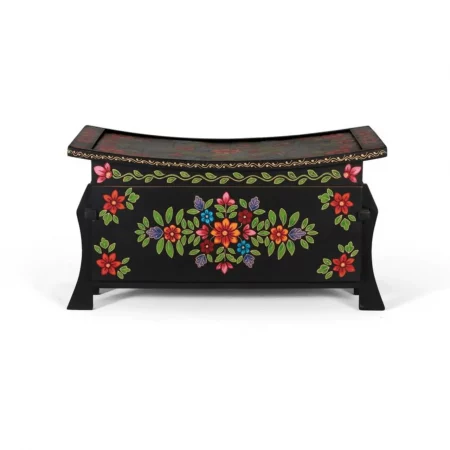 Baúl de Madera de Mango Pintado en Negro y Detalles Multicolor - Giner y Colomer (1)