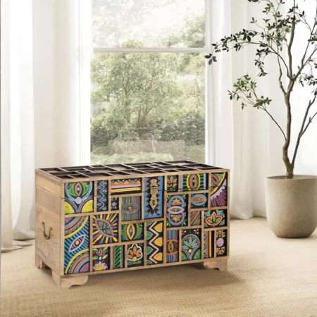 Baúl de Madera de Mango con Detalles Multicolor Pintadas a Mano - Giner y Colomer (1)