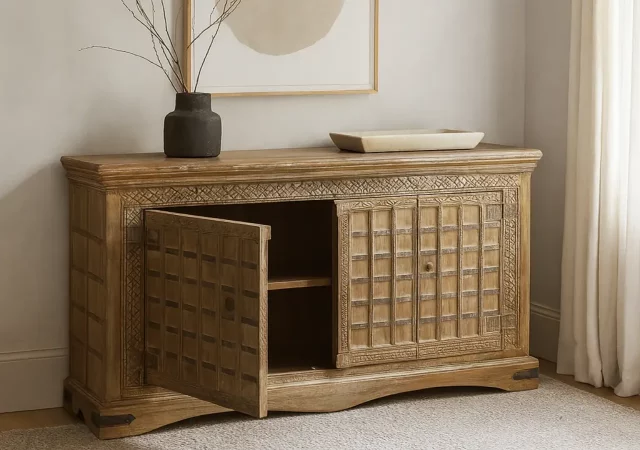 Bufet Almeria 2 Puertas Madera de Acacia Hecho a Mano 140x42x90 Cm - Moycor (1)