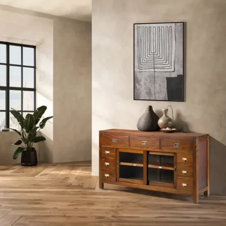 Bufet de Madera de Caoba con 9 Cajones y 2 Puertas Correderas Modelo Flamingo 150x40x80 Cm - Moycor (4)