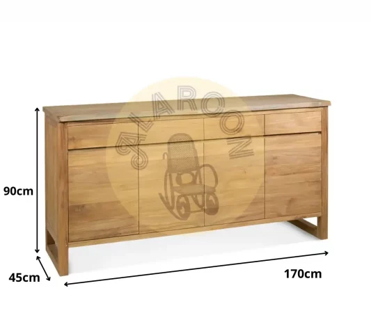 Bufet de Madera de Teca Maciza Hecho a Mano, Sin Montaje, Estilo Natural - 170x45x90 cm-MOVIL (1)