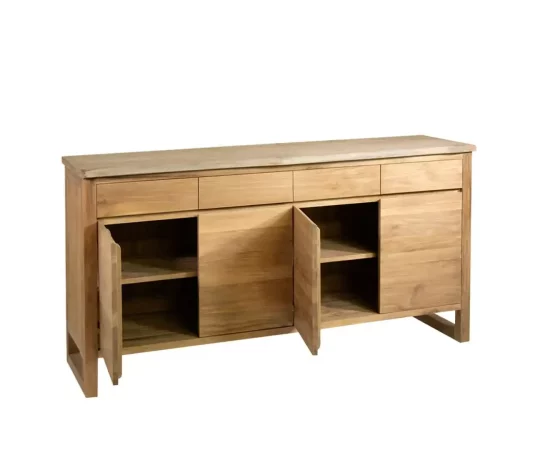 Bufet de Madera de Teca Maciza Hecho a Mano, Sin Montaje, Estilo Natural - 170x45x90 cm-MOVIL (2)